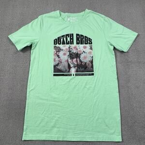 Dutch Bros Coffee Shirt Adult Medium Green Floral Short Sleeve Casual Men's